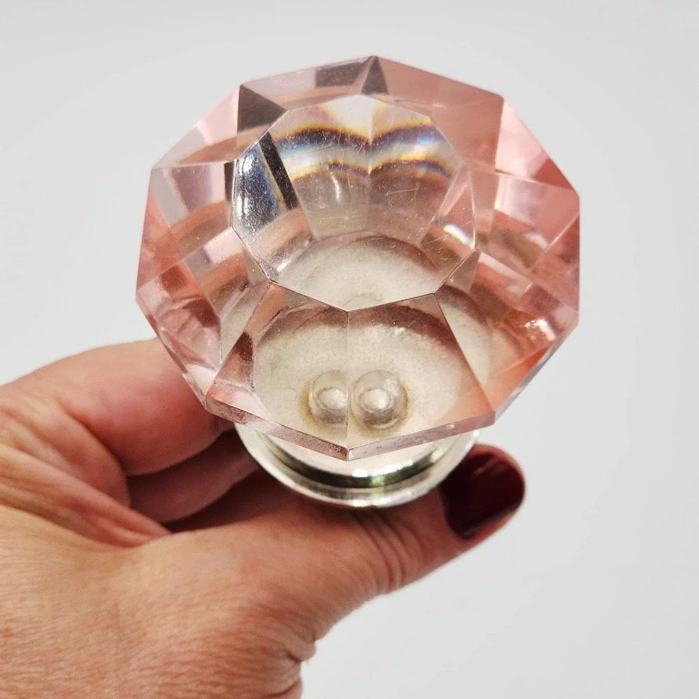 Vintage Oversized Pink Faceted Glass Diamond Wine Bottle Stopper Gem Cut